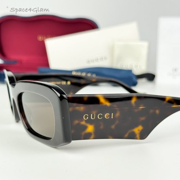BRAND NEW Gucci GG1426S 002 Dark Havana Brown Unisex Rectangle Sunglasses main image 5